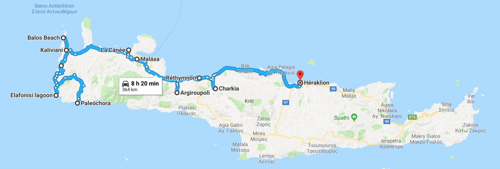 Road trip in Western Crete with a dog map
